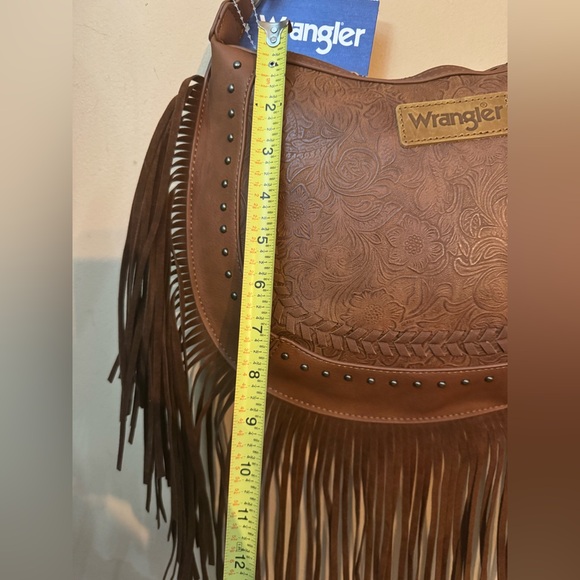 Wrangler Brown Tooled Leather Fringe Shoulder Purse - Picture 9 of 11